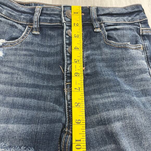 American Eagle Next Level Stretch Hi-Rise Dark Wash Button Distressed Jegging 4 - Picture 10 of 11